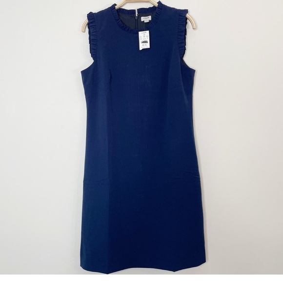 J.Crew Factory Ruffleneck Suit Dress, Navy Blue Work Dress, Business Casual NWT - Picture 12 of 15